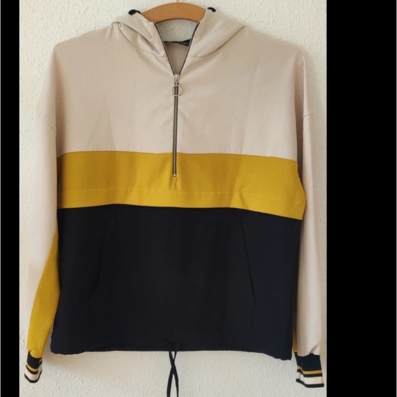 ZARA color block 1/4 front zipper lightweight top jacket hoodie Sz‎ M - Picture 7 of 13